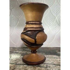 Wood Carved Vase Snake Eating Tail Design